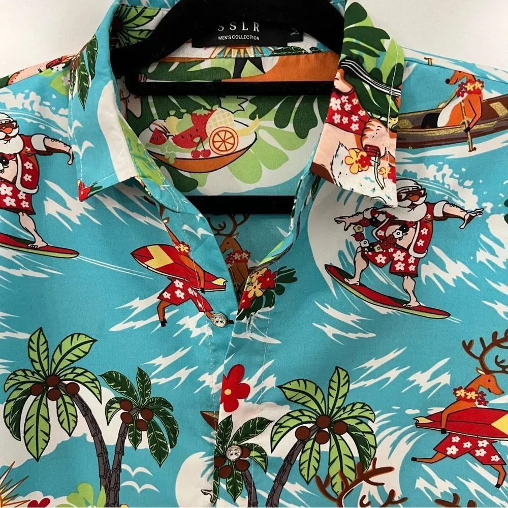 SSLR Surfs Up Santa Ugly Christmas Hawaiian Shirt --‎ M